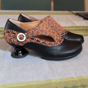 John Fluevog Black and Orange Heels